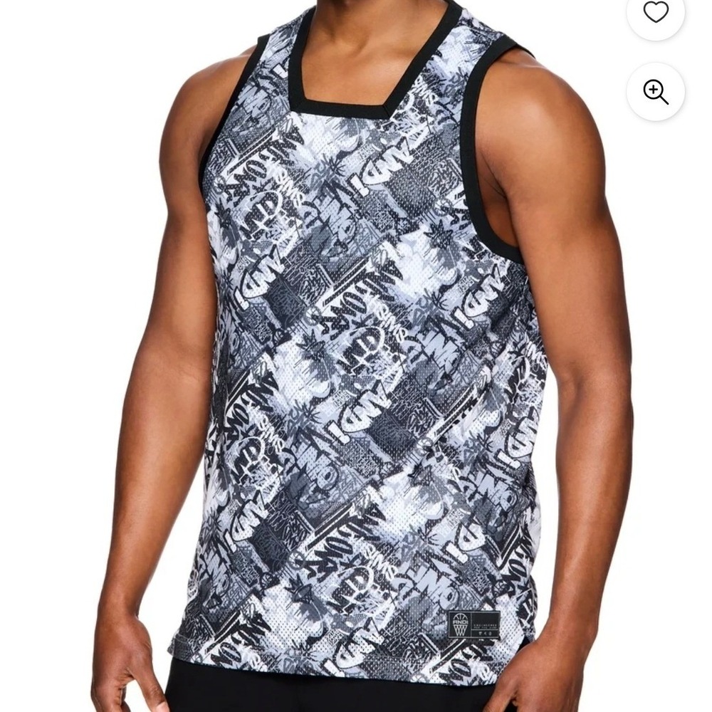 AND1 Mens Basketball Tank Top Black Graffiti Mesh Jersey ANM222TX04029 2XL NWT